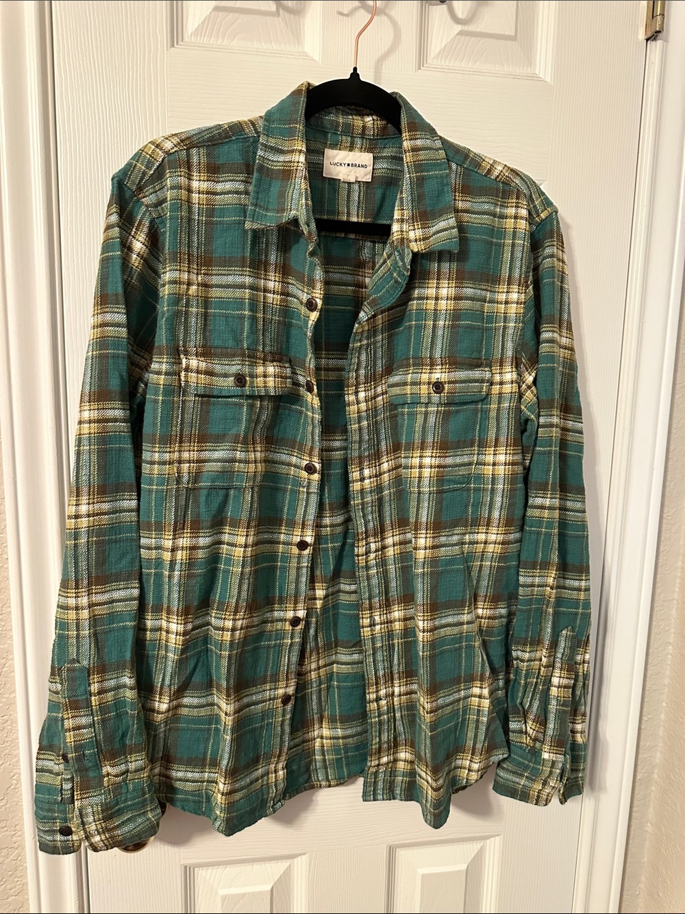 Lucky Brand Teal Green Plaid Button-Down Shirt